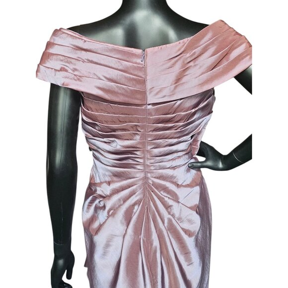 NWOT Iridescent Rose Taffeta Asymmetrical Off Shoulder Cocktail Dress - Jade - Picture 8 of 9